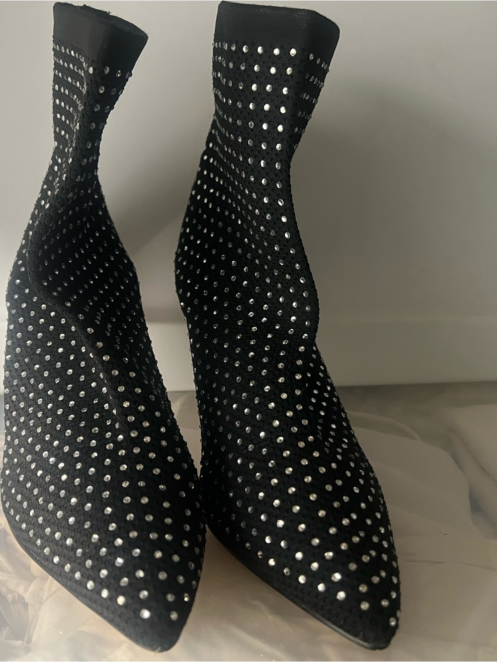 Black Studded Pointed Sock Booties
